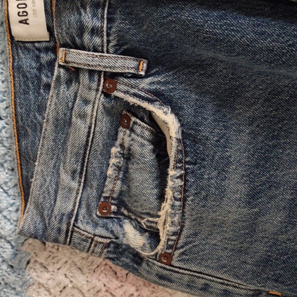Agolde Size 27 Riley High Rise Straight Crop Button Fly Distressed Blue Jeans - Picture 12 of 16